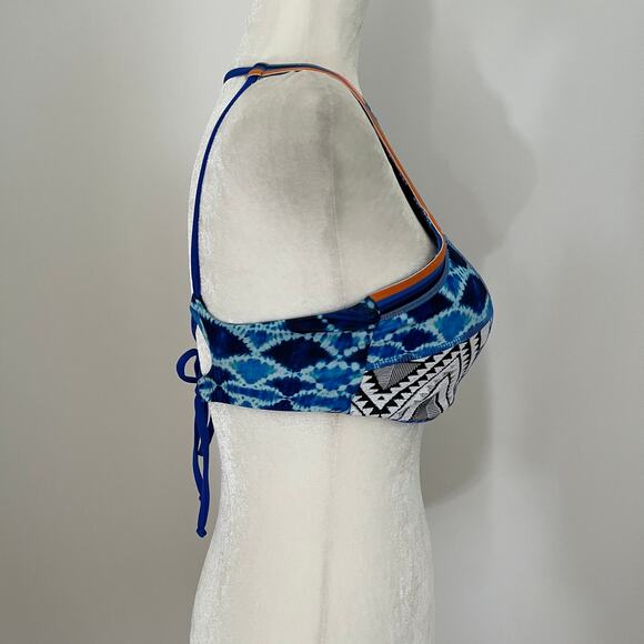 Maaji Reversible High Neck Bikini Top Blue Multicolor Geometric Coral Print XL - Picture 4 of 10